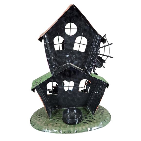 Halloween Haunted House Tealight Candle Holder Set of 2 Metal Ghost Pumpkin - Picture 4 of 12